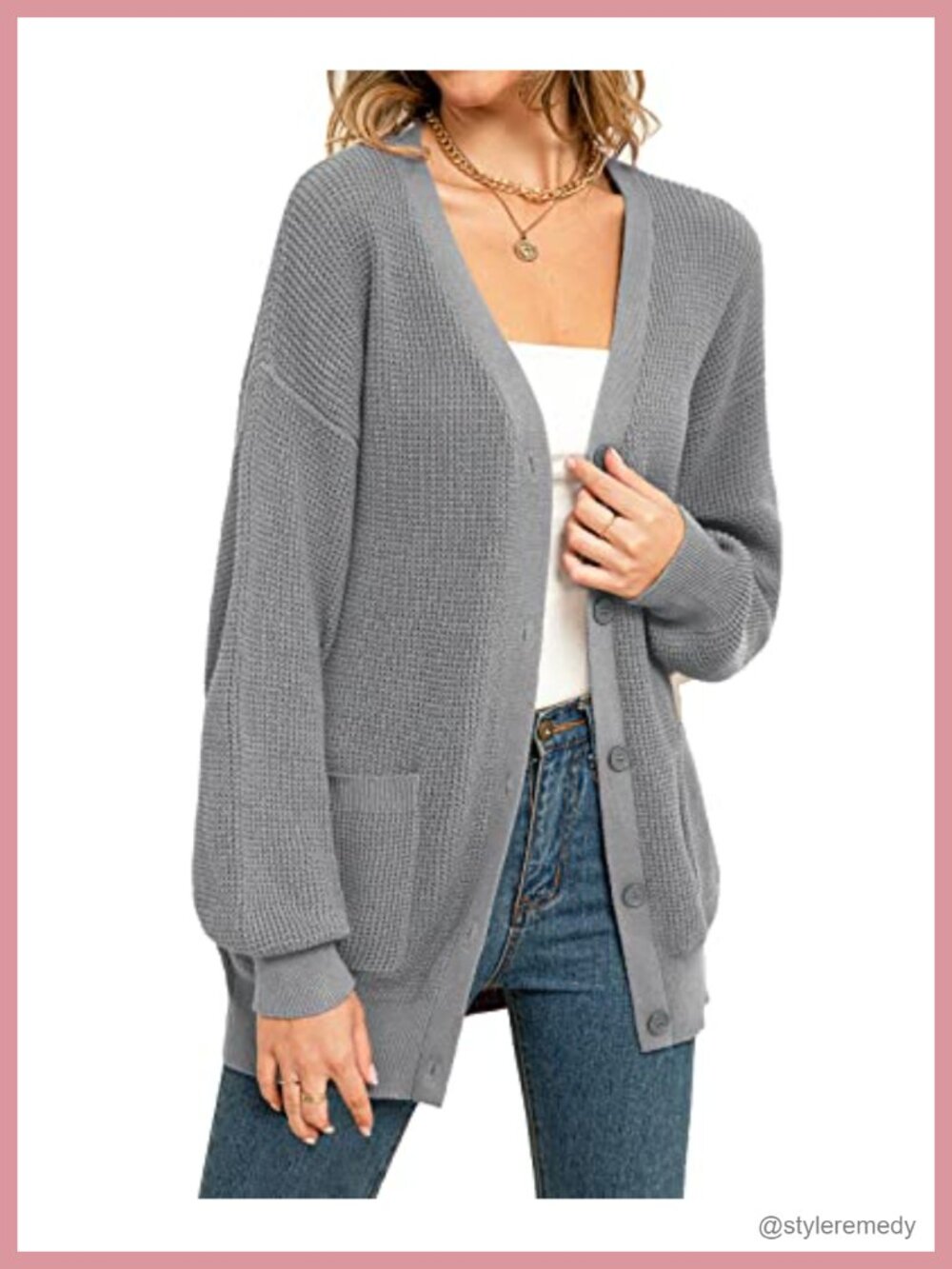 100% Cotton Cardigan with Pockets Long Sleeve V Neck Button Down Sweater